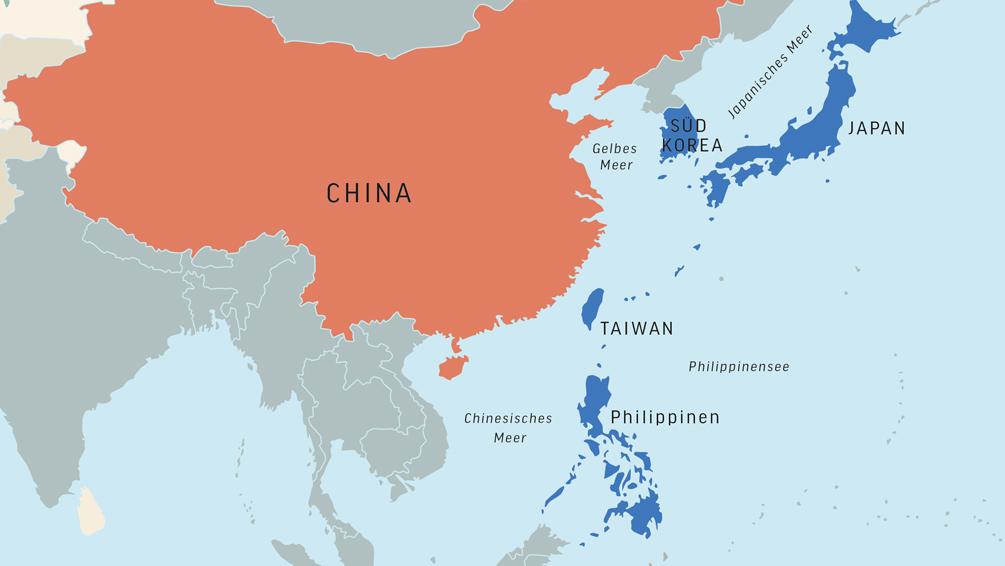 Bild: Karte von China, Taiwan und Japan