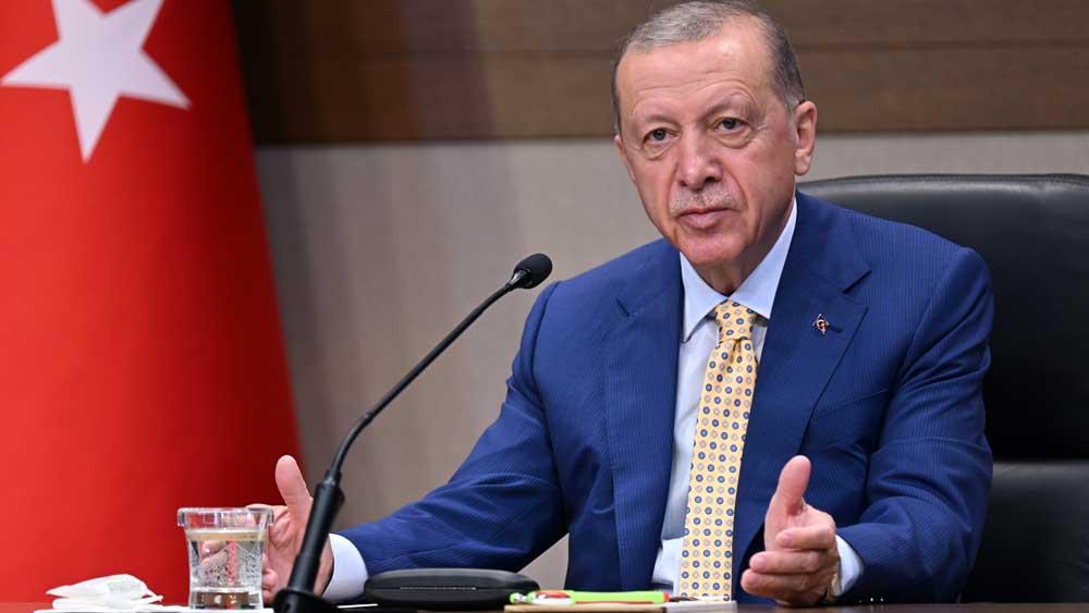 Bild: Erdogan während einer Pressekonferenz