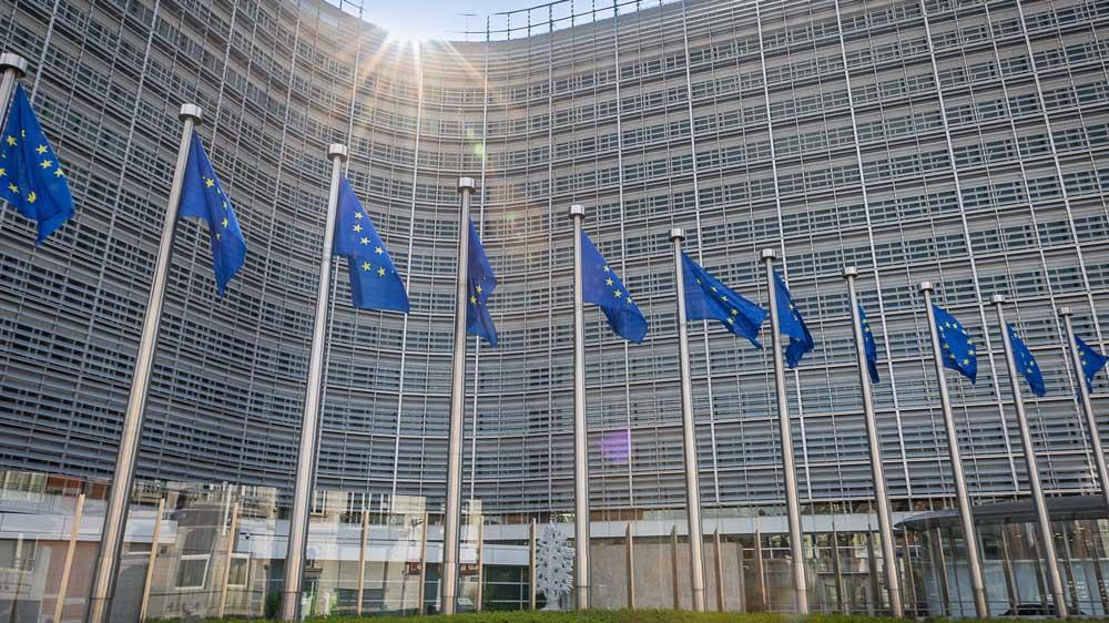 Bild: Fahnen vor dem EU-Parlament