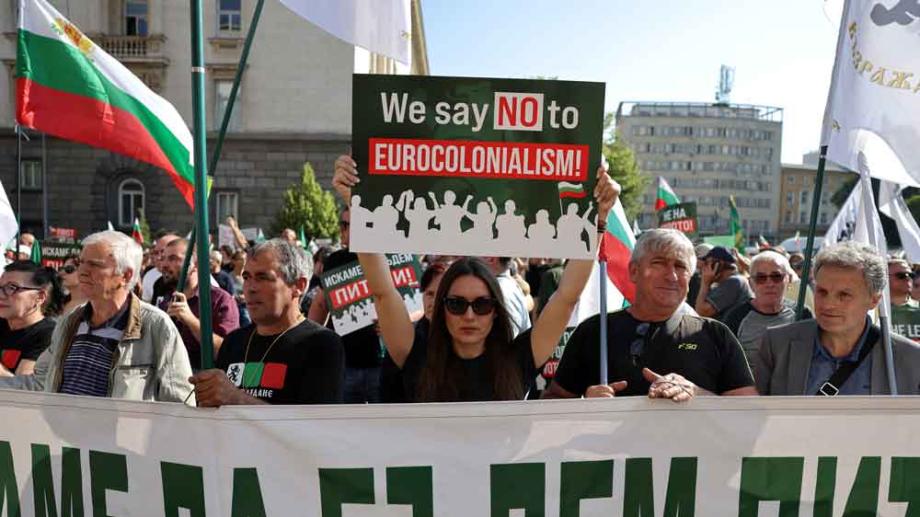 Bild: Demonstranten protestieren in Sofia gegen Bulgariens Eurobeitritt