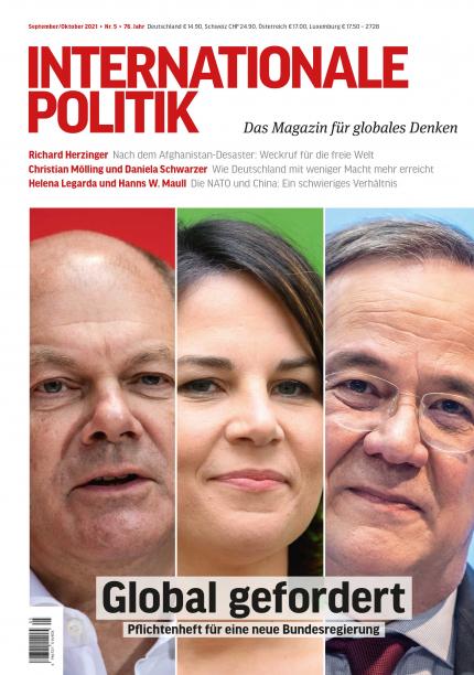 Bild: Porträts von Scholz, Baerbock und Laschet auf dem Cover der IP 05/2021
